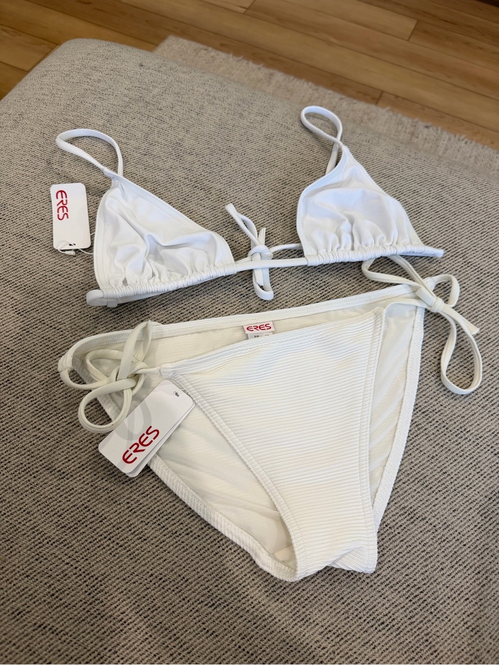 Eres women’s White Ribbed Triangle Bikini Set